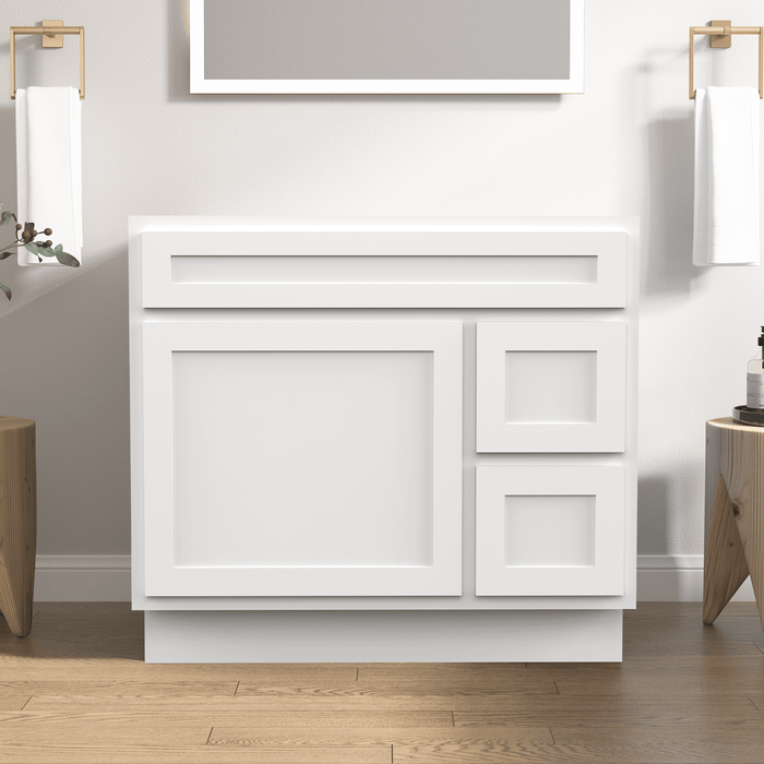 36" Bathroom Vanity Cabinet with Two Drawers, Solid Wood Single Shutter Door and 2 Extension Drawers Bathroom Floor Cabinet - HomeBeyond