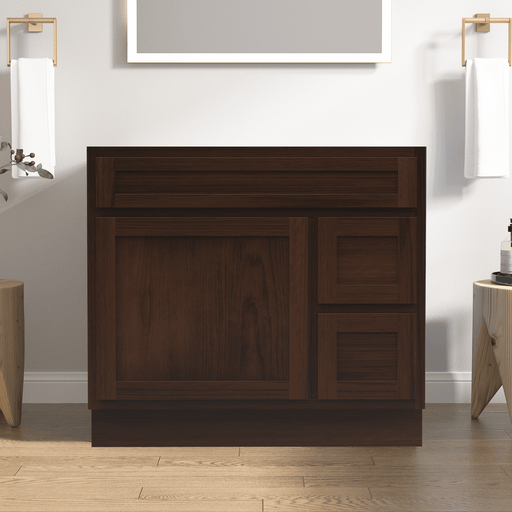 36" Bathroom Vanity Cabinet with Two Drawers, Solid Wood Single Shutter Door and 2 Extension Drawers Bathroom Floor Cabinet - HomeBeyond