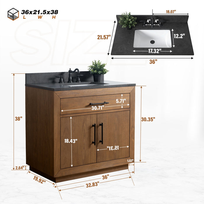 36" Bathroom Vanity with Sink and Top, With Soft Closing Doors - HomeBeyond