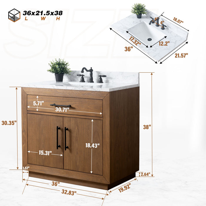 36" Bathroom Vanity with Sink and Top, With Soft Closing Doors - HomeBeyond