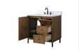 36" Freestanding Bathroom Vanity with Milano Mist Engineered Stone Countertop, Integrated Ceramic Sink, Hidden Power & USB Charging Station and Hair Dryer Storage - HomeBeyond