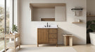 36" Freestanding Bathroom Vanity with Milano Mist Engineered Stone Countertop, Integrated Ceramic Sink, Hidden Power & USB Charging Station and Hair Dryer Storage - HomeBeyond