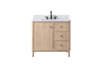 36" Freestanding Bathroom Vanity with Milano Mist Engineered Stone Countertop, Integrated Ceramic Sink, Hidden Power & USB Charging Station and Hair Dryer Storage - HomeBeyond