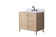 36" Freestanding Bathroom Vanity with Milano Mist Engineered Stone Countertop, Integrated Ceramic Sink, Hidden Power & USB Charging Station and Hair Dryer Storage - HomeBeyond