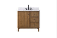 36" Freestanding Bathroom Vanity with Milano Mist Engineered Stone Countertop, Integrated Ceramic Sink, Hidden Power & USB Charging Station and Hair Dryer Storage - HomeBeyond
