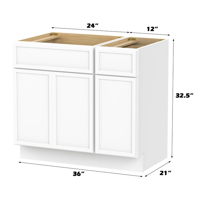 36" Modern Freestanding Birch & Plywood Bathroom Vanity Base Only – Shaker Style Storage Cabinet with 1 Drawer & 3 Soft-Closing Doors VA4124-121 - HomeBeyond