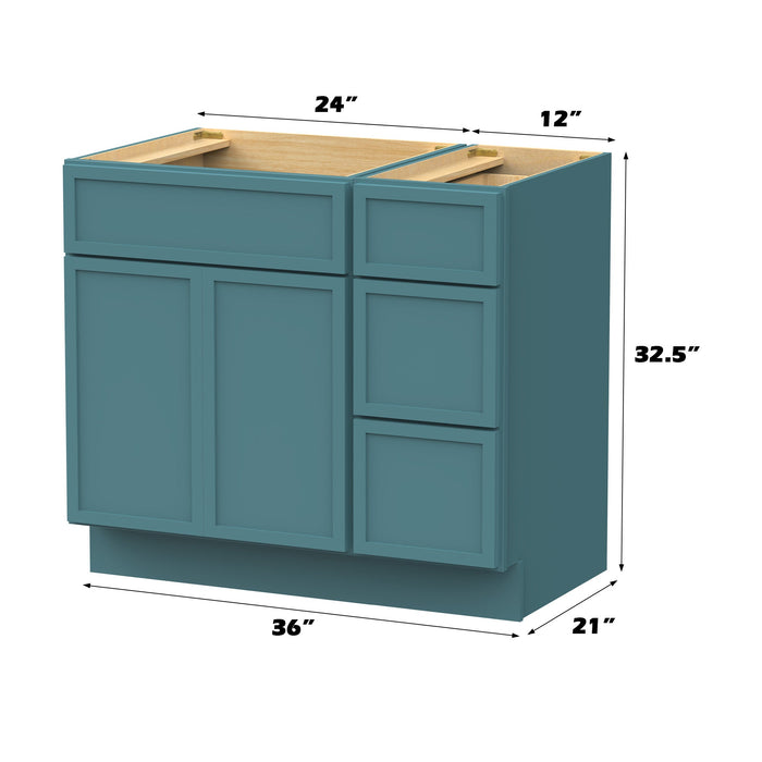 36" Modern Freestanding Birch & Plywood Bathroom Vanity Base Only – Shaker Style Storage Cabinet with 3 Drawers & 2 Soft-Closing Doors VA4124-123 - HomeBeyond