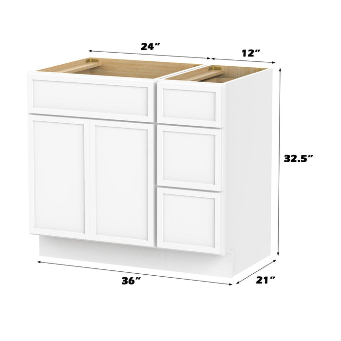 36" Modern Freestanding Birch & Plywood Bathroom Vanity Base Only – Shaker Style Storage Cabinet with 3 Drawers & 2 Soft-Closing Doors VA4124-123 - HomeBeyond