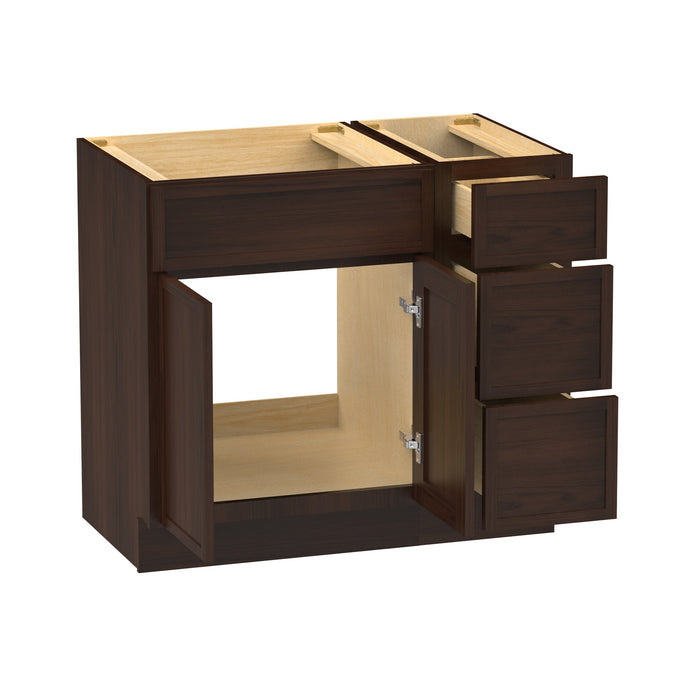 36" Modern Freestanding Birch & Plywood Bathroom Vanity Base Only – Shaker Style Storage Cabinet with 3 Drawers & 2 Soft-Closing Doors VA4124-123 - HomeBeyond