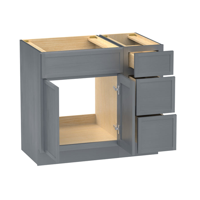 36" Modern Freestanding Birch & Plywood Bathroom Vanity Base Only – Shaker Style Storage Cabinet with 3 Drawers & 2 Soft-Closing Doors VA4124-123 - HomeBeyond