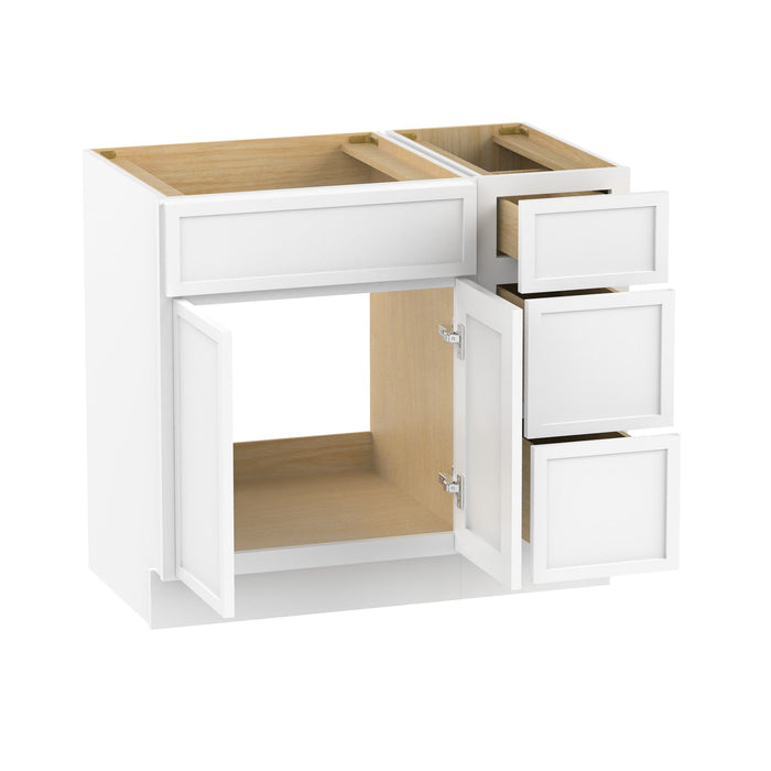 36" Modern Freestanding Birch & Plywood Bathroom Vanity Base Only – Shaker Style Storage Cabinet with 3 Drawers & 2 Soft-Closing Doors VA4124-123 - HomeBeyond