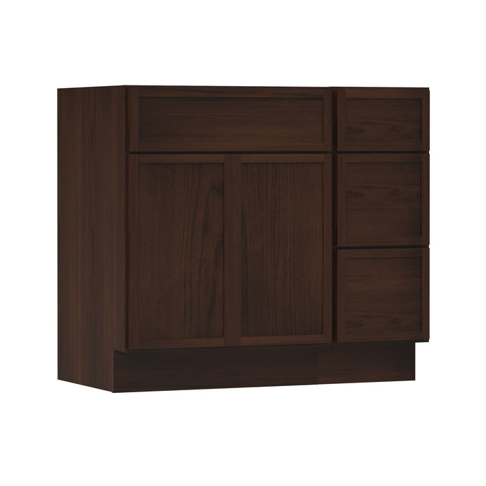 36" Modern Freestanding Birch & Plywood Bathroom Vanity Base Only – Shaker Style Storage Cabinet with 3 Drawers & 2 Soft-Closing Doors VA4124-123 - HomeBeyond
