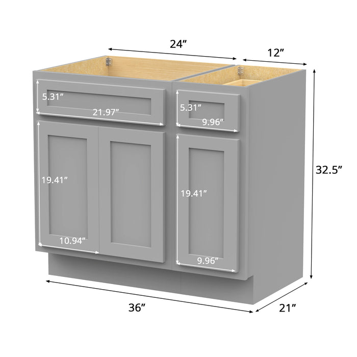 36" Modern Freestanding Oak Plywood Bathroom Vanity Base Only – Shaker Style Storage Cabinet with 1 Drawer & 3 Soft-Closing Doors VA4024-121 - HomeBeyond
