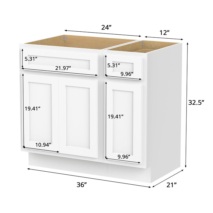 36" Modern Freestanding Oak Plywood Bathroom Vanity Base Only – Shaker Style Storage Cabinet with 1 Drawer & 3 Soft-Closing Doors VA4024-121 - HomeBeyond
