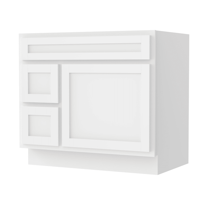 36" Modern Freestanding Oak Plywood Bathroom Vanity Base Only – Shaker Style Storage Cabinet with 2 Extension Drawers & Single Louvered Door VA40362L - HomeBeyond