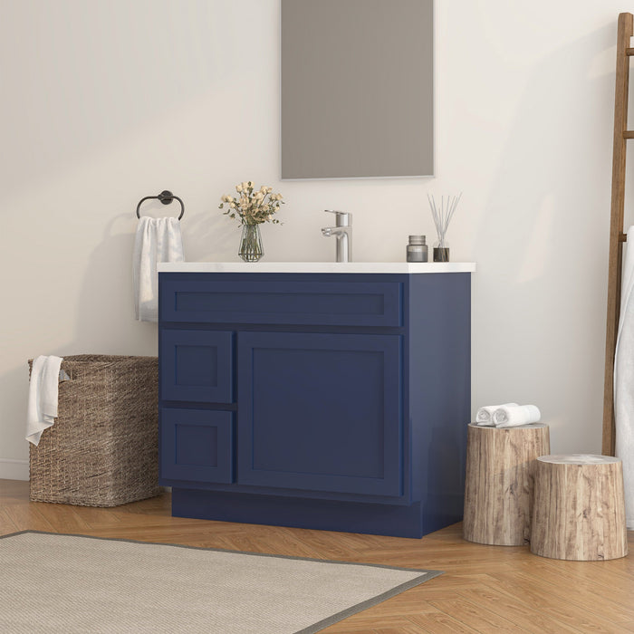 36" Modern Freestanding Oak Plywood Bathroom Vanity Base Only – Shaker Style Storage Cabinet with 2 Extension Drawers & Single Louvered Door VA40362L - HomeBeyond