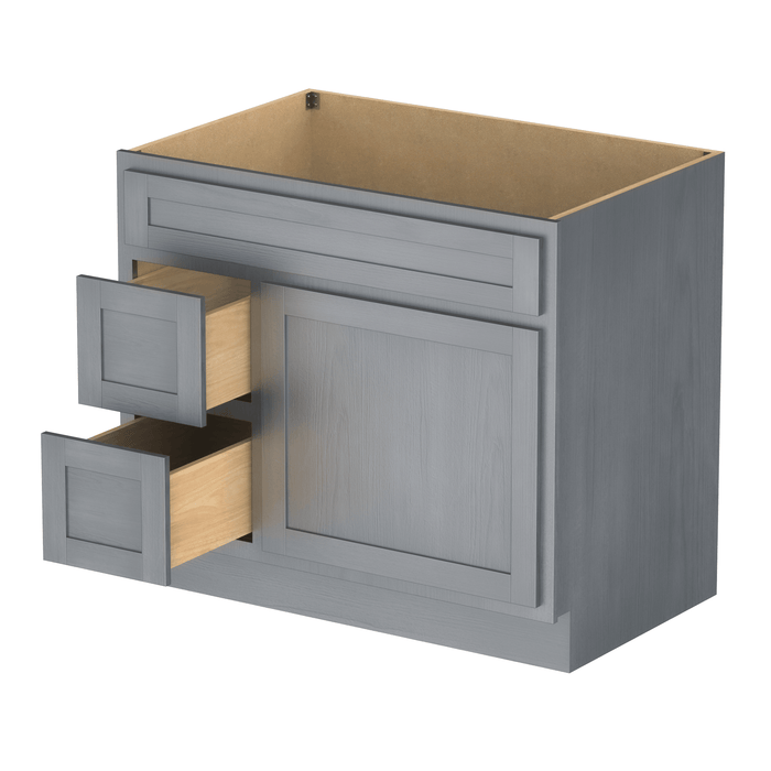 36" Modern Freestanding Oak Plywood Bathroom Vanity Base Only – Shaker Style Storage Cabinet with 2 Extension Drawers & Single Louvered Door VA40362L - HomeBeyond