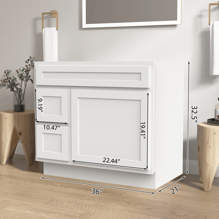 36" Modern Freestanding Oak Plywood Bathroom Vanity Base Only – Shaker Style Storage Cabinet with 2 Extension Drawers & Single Louvered Door VA40362L - HomeBeyond