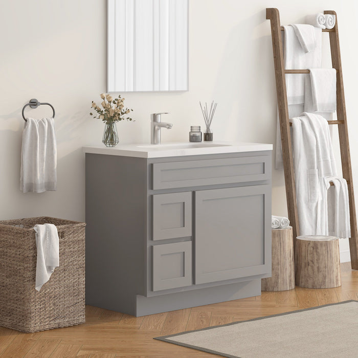 36" Modern Freestanding Oak Plywood Bathroom Vanity Base Only – Shaker Style Storage Cabinet with 2 Extension Drawers & Single Louvered Door VA40362L - HomeBeyond