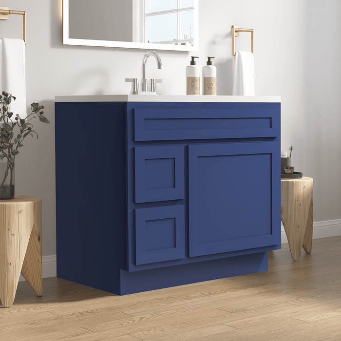36" Modern Freestanding Oak Plywood Bathroom Vanity Base Only – Shaker Style Storage Cabinet with 2 Extension Drawers & Single Louvered Door VA40362L - HomeBeyond