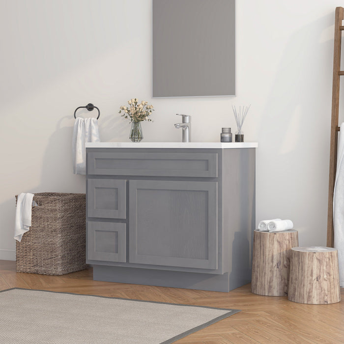 36" Modern Freestanding Oak Plywood Bathroom Vanity Base Only – Shaker Style Storage Cabinet with 2 Extension Drawers & Single Louvered Door VA40362L - HomeBeyond