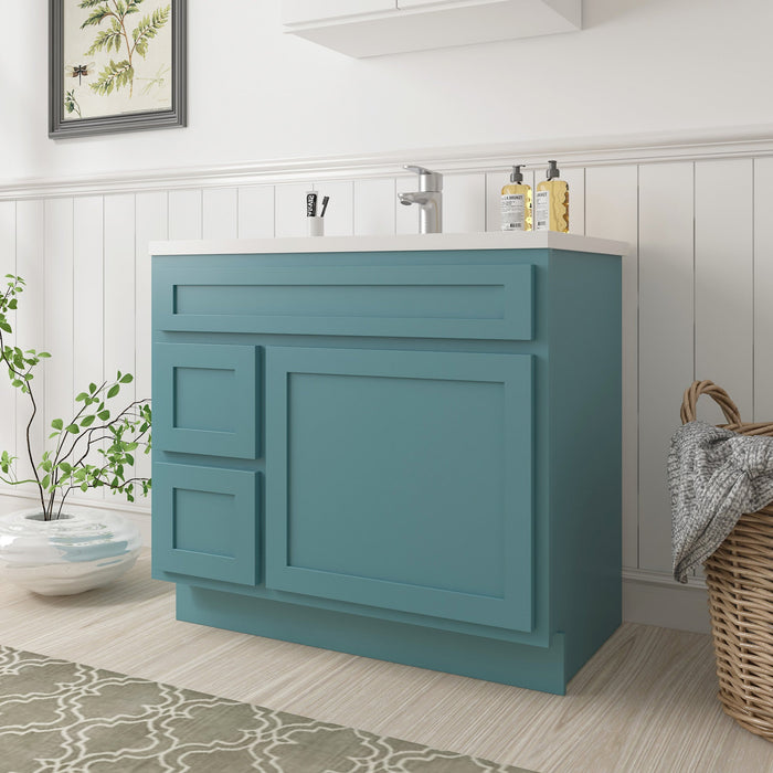 36" Modern Freestanding Oak Plywood Bathroom Vanity Base Only – Shaker Style Storage Cabinet with 2 Extension Drawers & Single Louvered Door VA40362L - HomeBeyond
