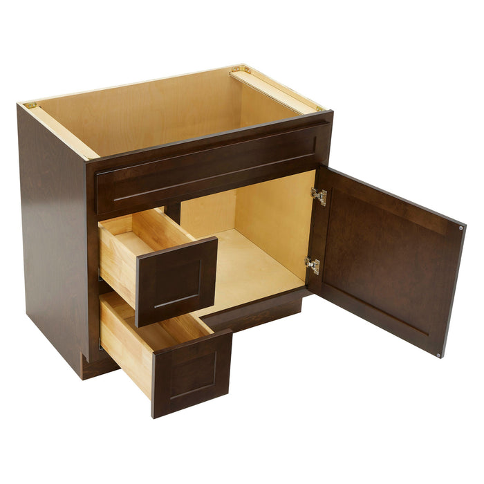 36" Modern Freestanding Oak Plywood Bathroom Vanity Base Only – Shaker Style Storage Cabinet with 2 Extension Drawers & Single Louvered Door VA40362L - HomeBeyond