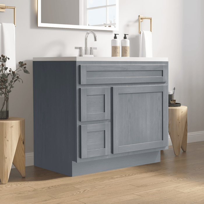 36" Modern Freestanding Oak Plywood Bathroom Vanity Base Only – Shaker Style Storage Cabinet with 2 Extension Drawers & Single Louvered Door VA40362L - HomeBeyond