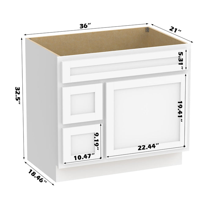 36" Modern Freestanding Oak Plywood Bathroom Vanity Base Only – Shaker Style Storage Cabinet with 2 Extension Drawers & Single Louvered Door VA40362L - HomeBeyond