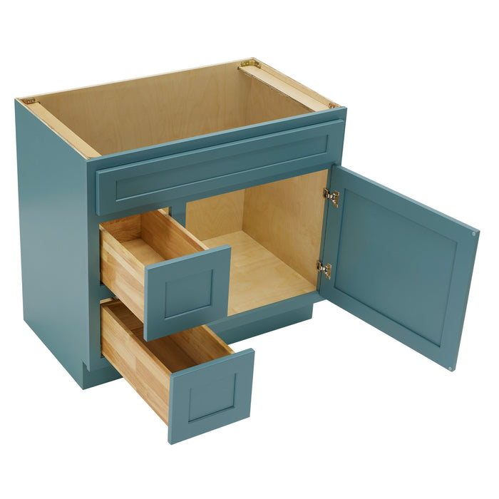 36" Modern Freestanding Oak Plywood Bathroom Vanity Base Only – Shaker Style Storage Cabinet with 2 Extension Drawers & Single Louvered Door VA40362L - HomeBeyond