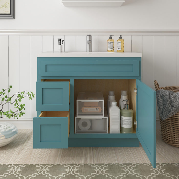 36" Modern Freestanding Oak Plywood Bathroom Vanity Base Only – Shaker Style Storage Cabinet with 2 Extension Drawers & Single Louvered Door VA40362L - HomeBeyond