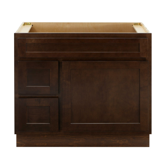 36" Modern Freestanding Oak Plywood Bathroom Vanity Base Only – Shaker Style Storage Cabinet with 2 Extension Drawers & Single Louvered Door VA40362L - HomeBeyond