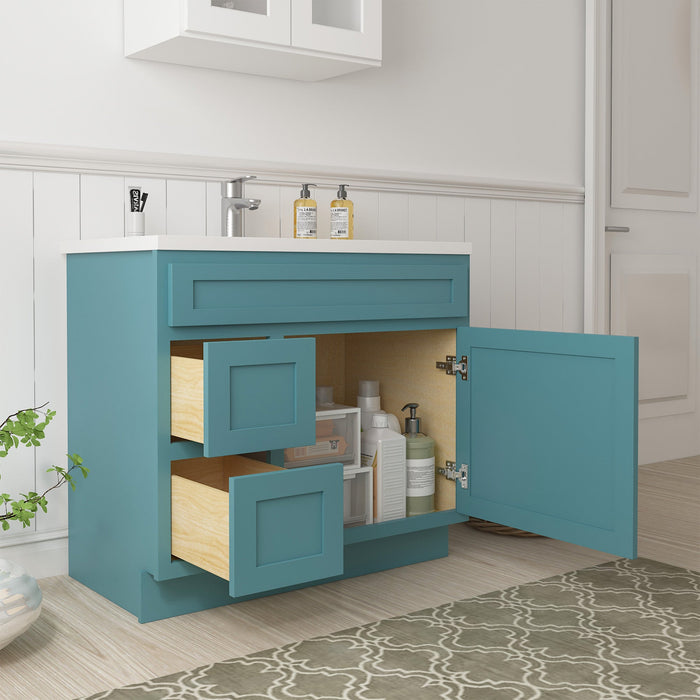 36" Modern Freestanding Oak Plywood Bathroom Vanity Base Only – Shaker Style Storage Cabinet with 2 Extension Drawers & Single Louvered Door VA40362L - HomeBeyond