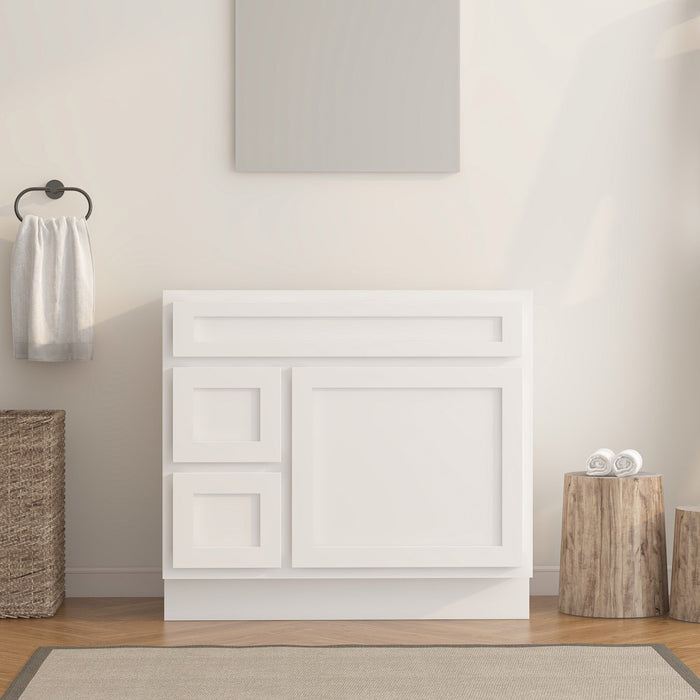 36" Modern Freestanding Oak Plywood Bathroom Vanity Base Only – Shaker Style Storage Cabinet with 2 Extension Drawers & Single Louvered Door VA40362L - HomeBeyond