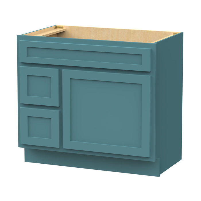36" Modern Freestanding Oak Plywood Bathroom Vanity Base Only – Shaker Style Storage Cabinet with 2 Extension Drawers & Single Louvered Door VA40362L - HomeBeyond