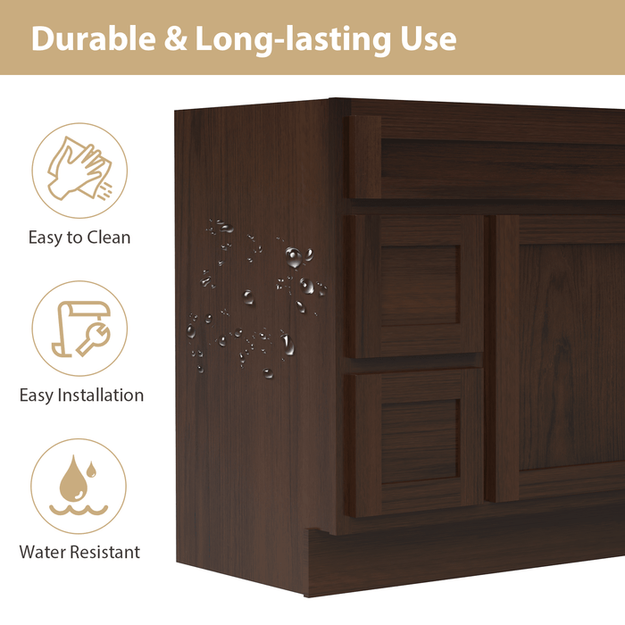 36" Modern Freestanding Oak Plywood Bathroom Vanity Base Only – Shaker Style Storage Cabinet with 2 Extension Drawers & Single Louvered Door VA40362L - HomeBeyond