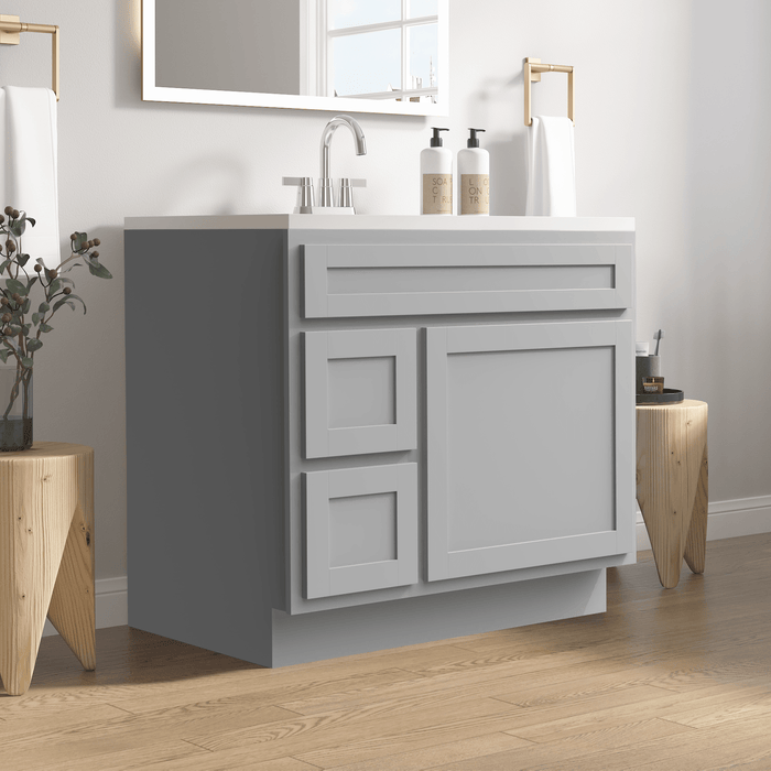 36" Modern Freestanding Oak Plywood Bathroom Vanity Base Only – Shaker Style Storage Cabinet with 2 Extension Drawers & Single Louvered Door VA40362L - HomeBeyond