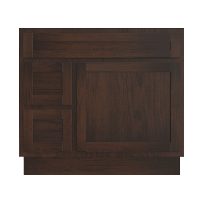 36" Modern Freestanding Oak Plywood Bathroom Vanity Base Only – Shaker Style Storage Cabinet with 2 Extension Drawers & Single Louvered Door VA40362L - HomeBeyond