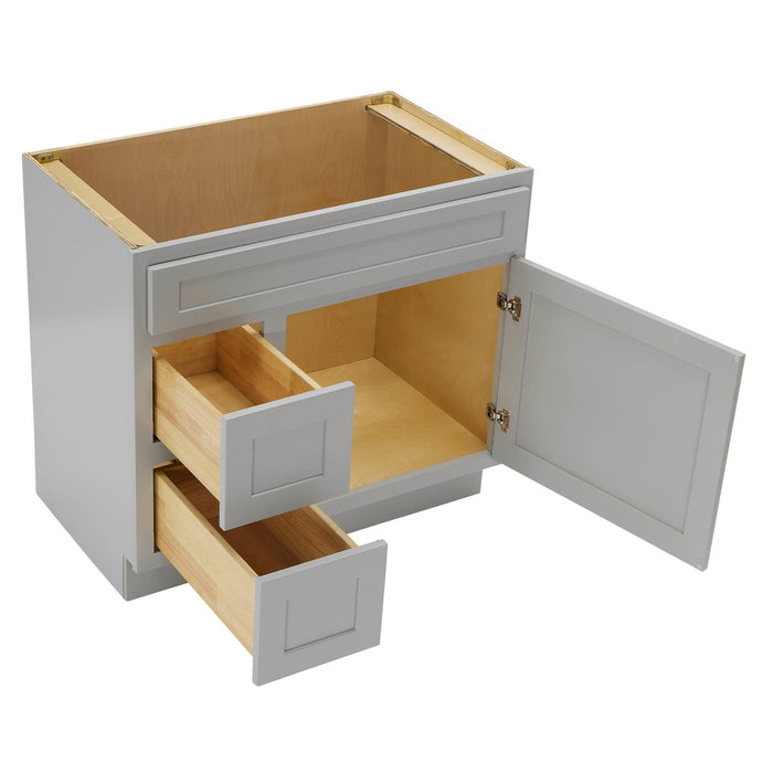 36" Modern Freestanding Oak Plywood Bathroom Vanity Base Only – Shaker Style Storage Cabinet with 2 Extension Drawers & Single Louvered Door VA40362L - HomeBeyond