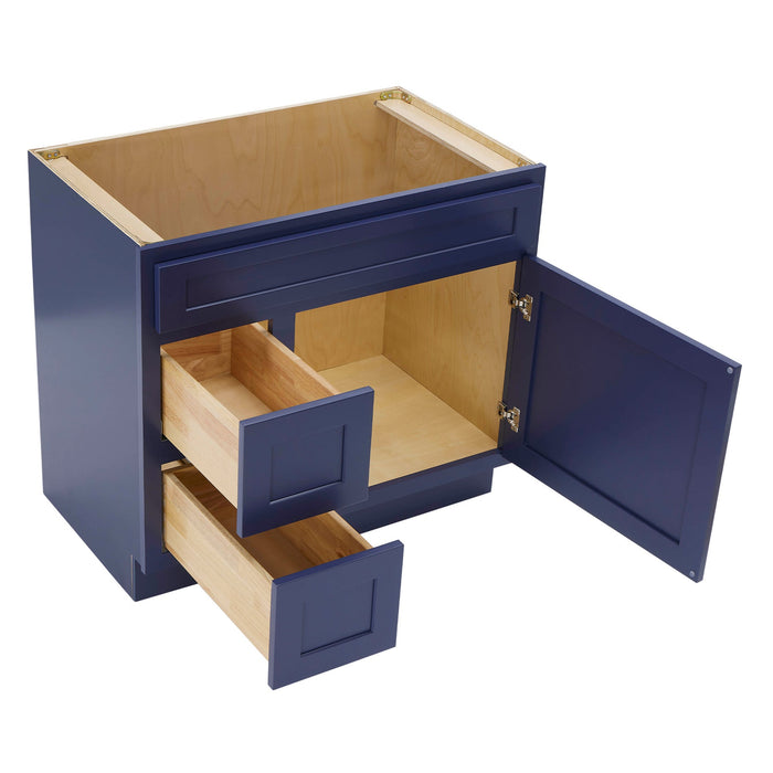 36" Modern Freestanding Oak Plywood Bathroom Vanity Base Only – Shaker Style Storage Cabinet with 2 Extension Drawers & Single Louvered Door VA40362L - HomeBeyond