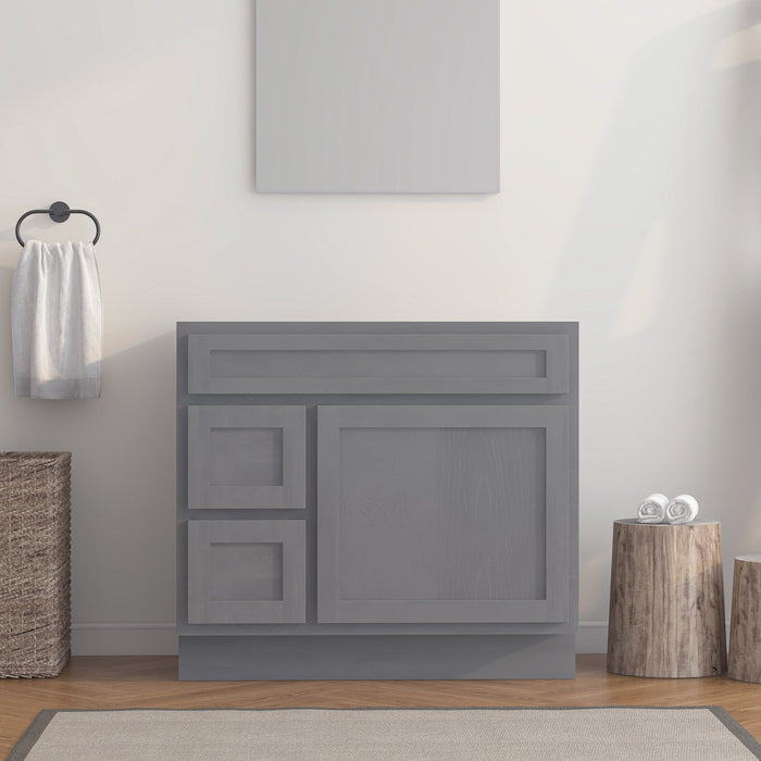 36" Modern Freestanding Oak Plywood Bathroom Vanity Base Only – Shaker Style Storage Cabinet with 2 Extension Drawers & Single Louvered Door VA40362L - HomeBeyond