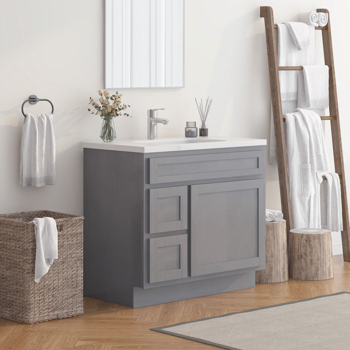 36" Modern Freestanding Oak Plywood Bathroom Vanity Base Only – Shaker Style Storage Cabinet with 2 Extension Drawers & Single Louvered Door VA40362L - HomeBeyond