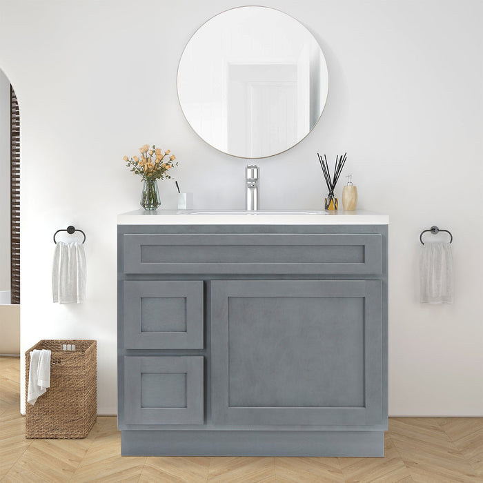 36" Modern Freestanding Oak Plywood Bathroom Vanity Base Only – Shaker Style Storage Cabinet with 2 Extension Drawers & Single Louvered Door VA40362L - HomeBeyond