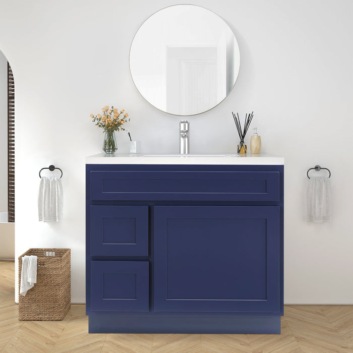 36" Modern Freestanding Oak Plywood Bathroom Vanity Base Only – Shaker Style Storage Cabinet with 2 Extension Drawers & Single Louvered Door VA40362L - HomeBeyond