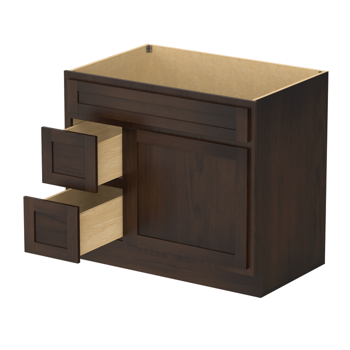 36" Modern Freestanding Oak Plywood Bathroom Vanity Base Only – Shaker Style Storage Cabinet with 2 Extension Drawers & Single Louvered Door VA40362L - HomeBeyond