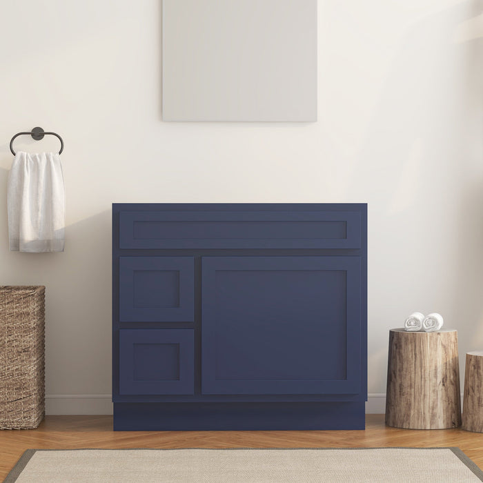 36" Modern Freestanding Oak Plywood Bathroom Vanity Base Only – Shaker Style Storage Cabinet with 2 Extension Drawers & Single Louvered Door VA40362L - HomeBeyond