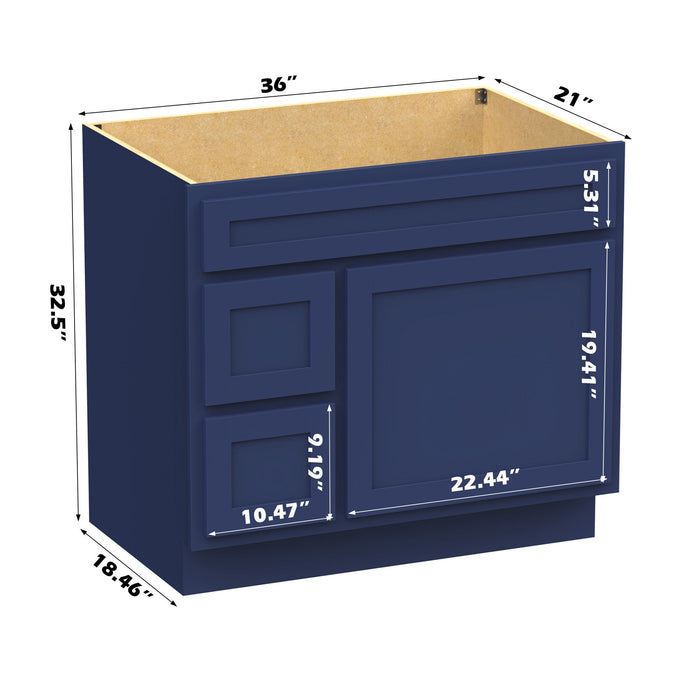 36" Modern Freestanding Oak Plywood Bathroom Vanity Base Only – Shaker Style Storage Cabinet with 2 Extension Drawers & Single Louvered Door VA40362L - HomeBeyond