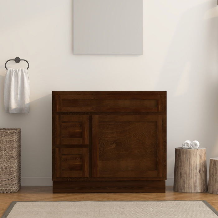 36" Modern Freestanding Oak Plywood Bathroom Vanity Base Only – Shaker Style Storage Cabinet with 2 Extension Drawers & Single Louvered Door VA40362L - HomeBeyond