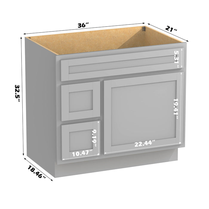 36" Modern Freestanding Oak Plywood Bathroom Vanity Base Only – Shaker Style Storage Cabinet with 2 Extension Drawers & Single Louvered Door VA40362L - HomeBeyond