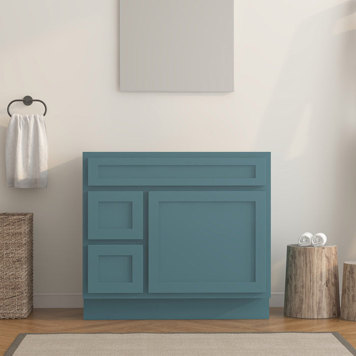 36" Modern Freestanding Oak Plywood Bathroom Vanity Base Only – Shaker Style Storage Cabinet with 2 Extension Drawers & Single Louvered Door VA40362L - HomeBeyond